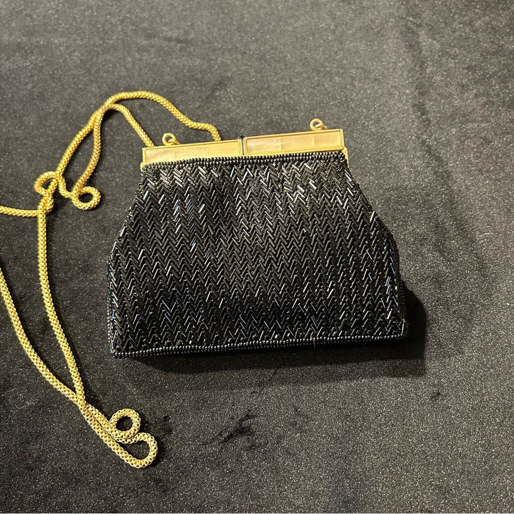 Vintage Art Deco era Herringbone Beaded Evening Shoulder Bag Coin Purse